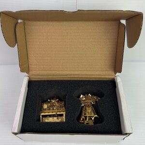 Lot Of 2 Danbury Mint 2023 Gold Ornaments Holly Bell & Piano 23 Kt Gold Plated